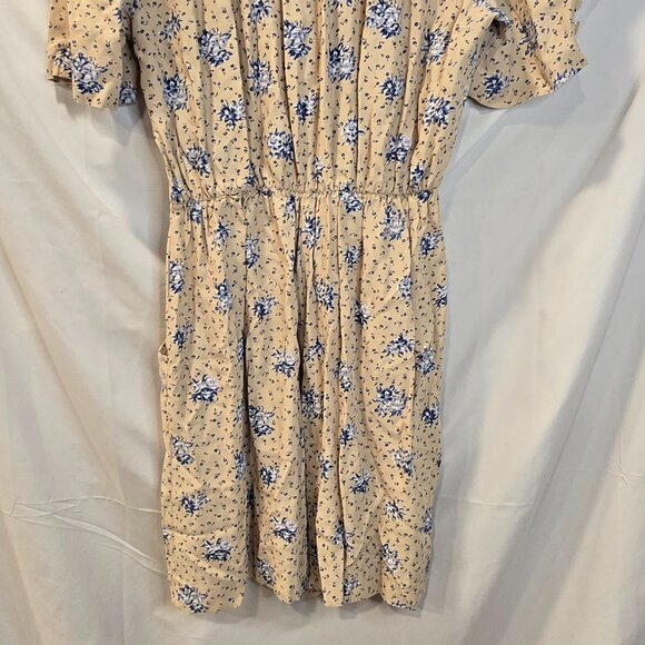 Vintage S.L. Petites Romper Size 12 Beige With Blue Flowers Pockets - Picture 8 of 12